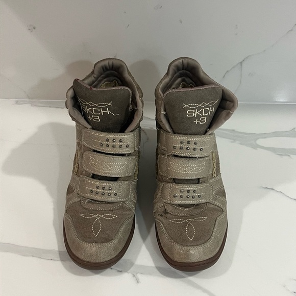 SKECHERS SKCH+3 Leather Hidden Wedge Ankle Booties Dark Taupe size 5.5 - Picture 7 of 11